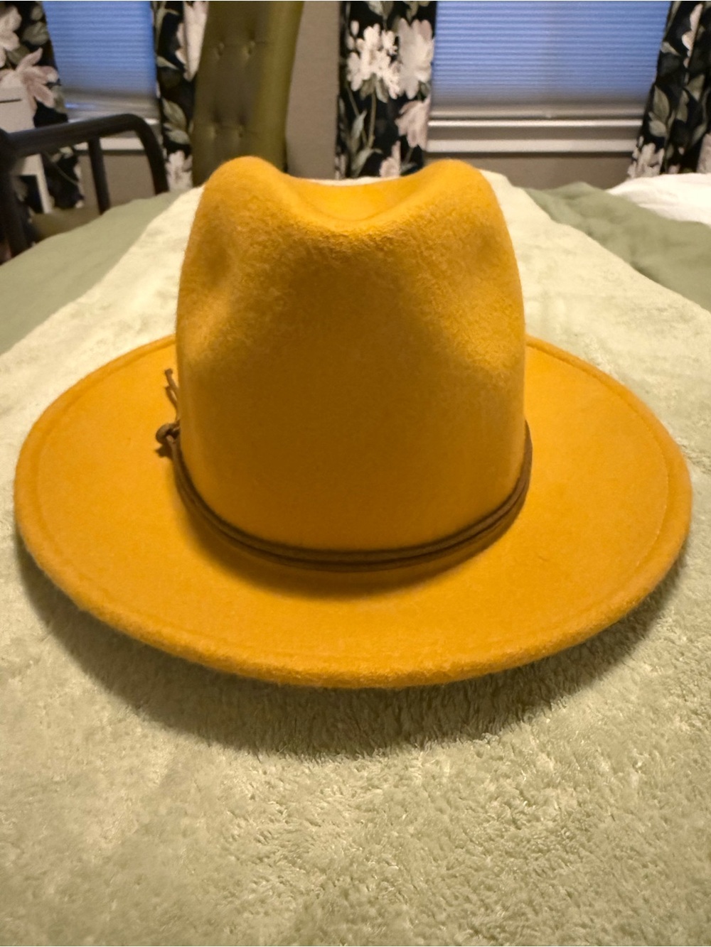 Mustard Yellow Wool Fedora Hat with Leather Band
